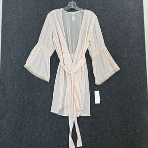 Rya Collection Sheer Robe Women's XS/S Pink Rose Cover Up Bell Sleeve Belted New